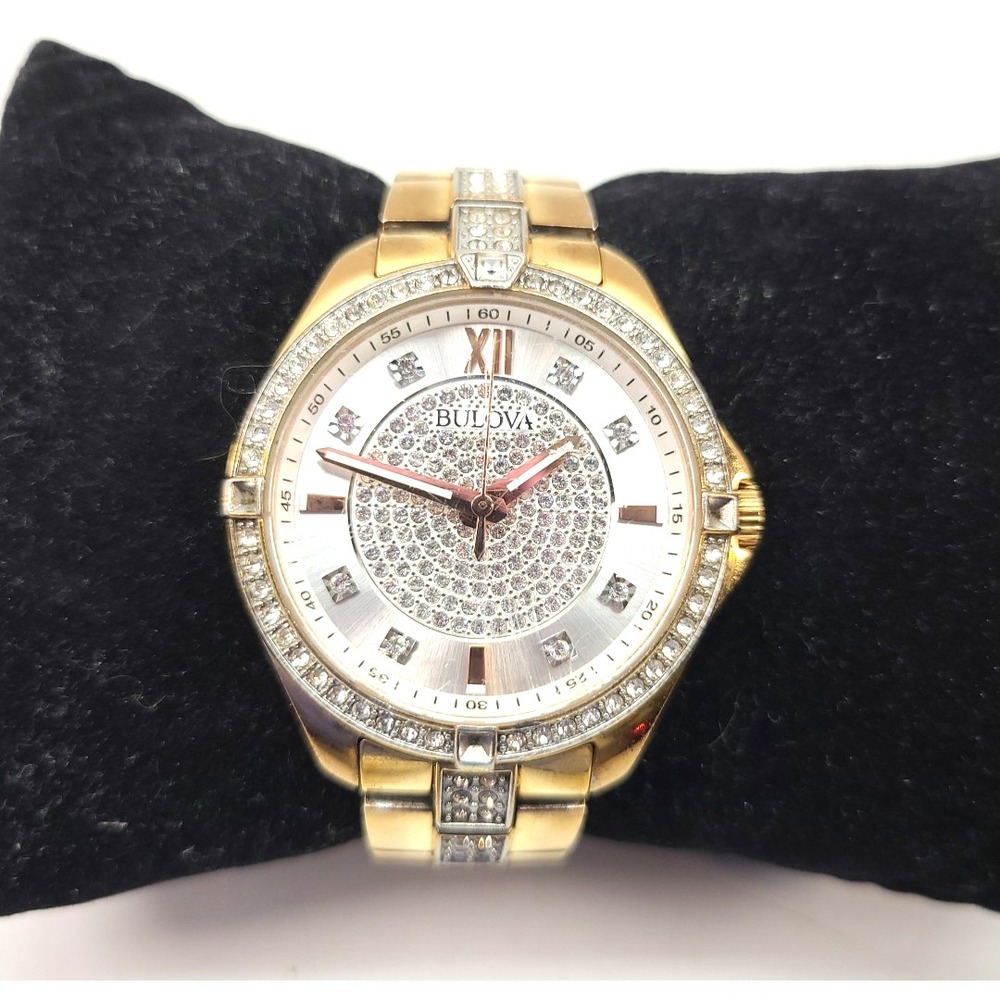 Bulova Crystal Women Classic Gold Silver 35mm Stainless Steel Watch C4691673